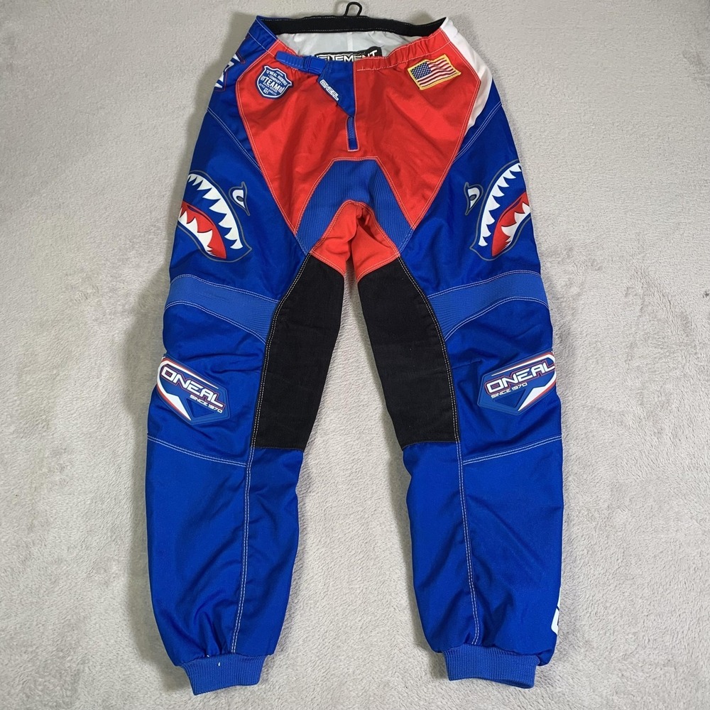 O'Neal Element Pants Mens 30 Blue Red Motocross Racing Shark Graphic MX Race